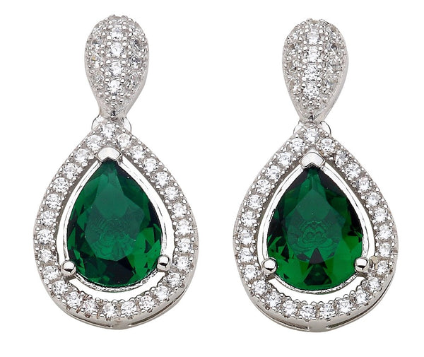 Elegant Design Dangling Emerald Pear Cut 925 Sterling Silver Earrings studded with CZ