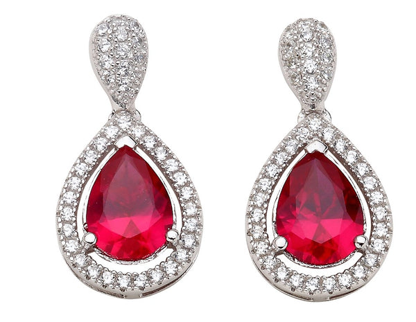 Elegant Design Dangling Ruby Pear Cut 925 Sterling Silver Earrings studded with CZ