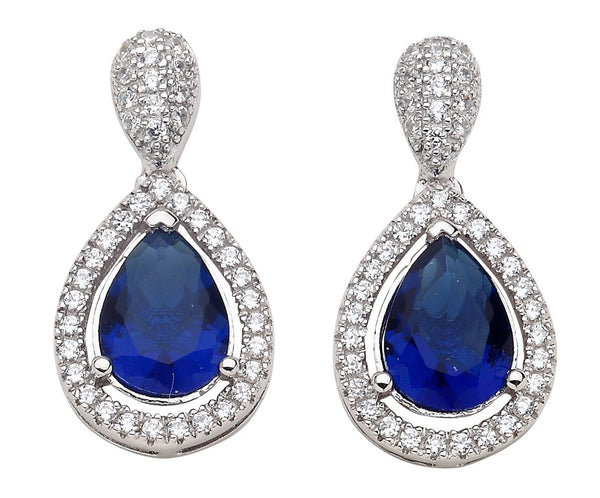 Elegant Design Dangling Sapphire Pear Cut 925 Sterling Silver Earrings studded with CZ