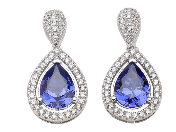 Elegant Design Dangling Tanzanite Pear Cut 925 Sterling Silver Earrings studded with CZ