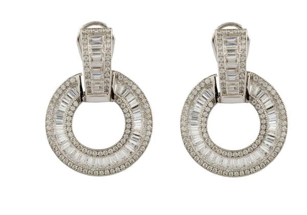 Halo Baguette 925 Sterling Silver Earrings studded with CZ