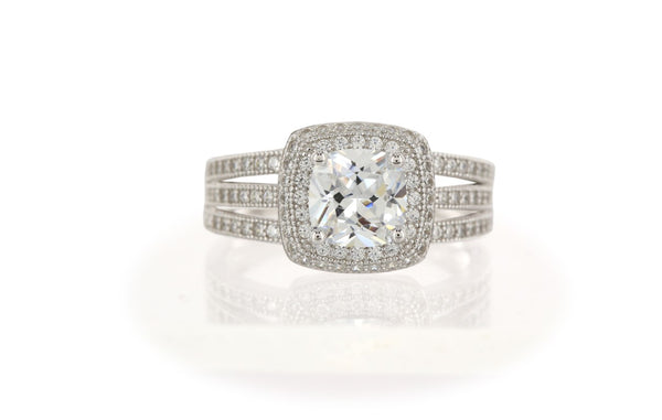 Halo Design Cushion Cut CZ 925 Sterling Silver Affordable Wedding Engagement Bridal Ring
