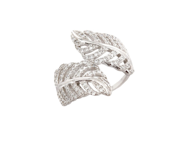 Fashionable Style Leaf Design 925 Sterling Silver Ring studded with CZ